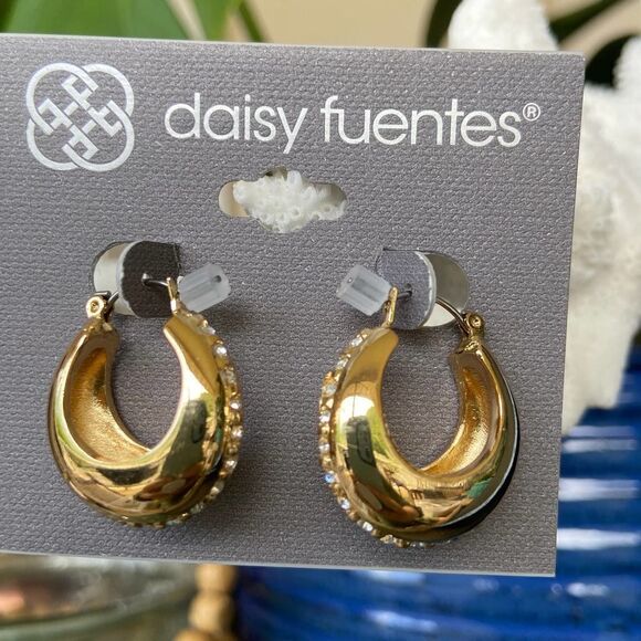Thick Gold/Crystal Hoops Daisy Fuentes Fashion Earrings $16ea / 3 for $25 - Picture 2 of 8